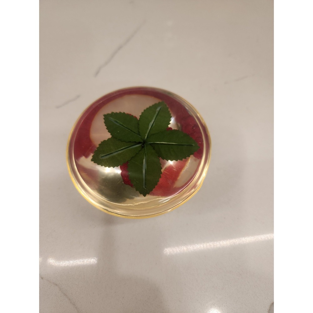 Vintage Domed Clear Acrylic Lucite And Red Raspberry Fruit Paperweight 3 Inches - Picture 6 of 7